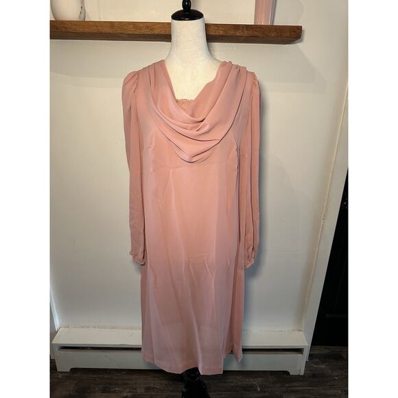 Vintage Lynn Davis Women’s Pink Cowl Neck Long Sleeve Shift Dress Size 14 1960s - Picture 1 of 11